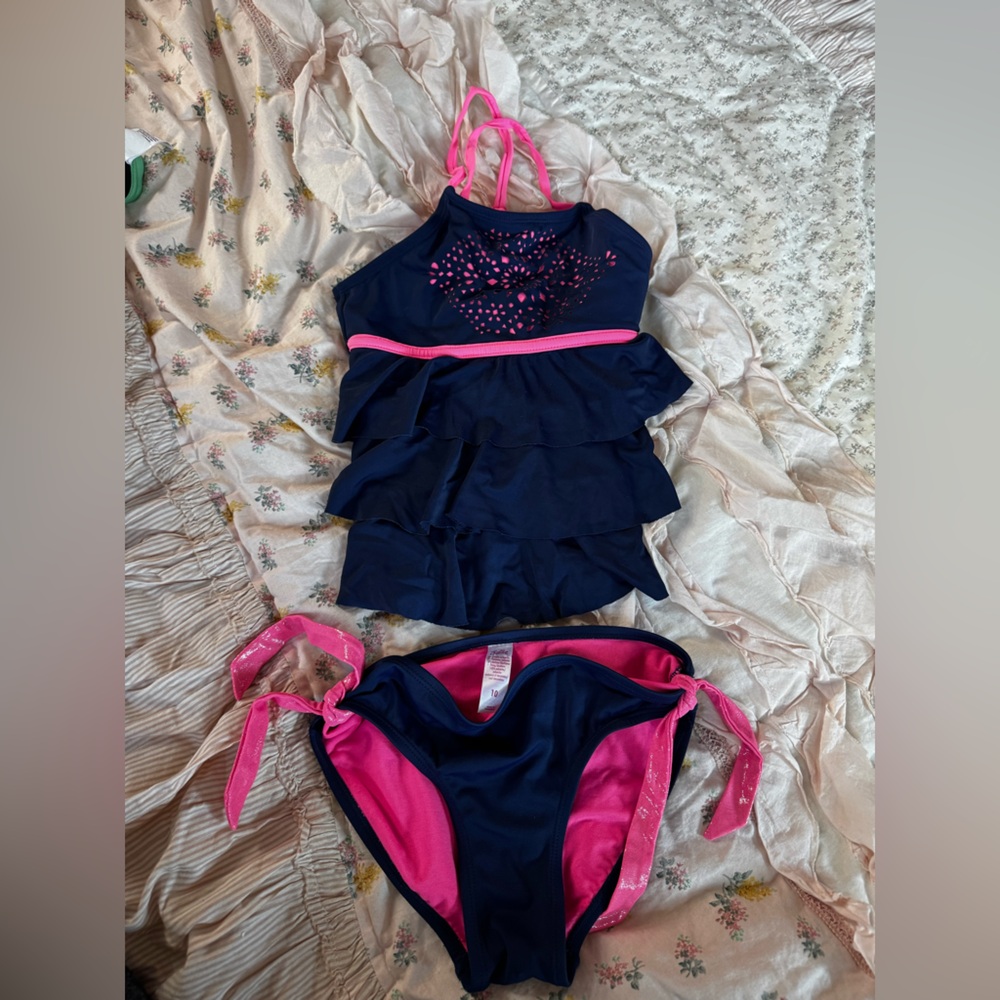 Justice Navy and Pink Ruffle Swimsuit Set/ Tankini/ Bikini 10